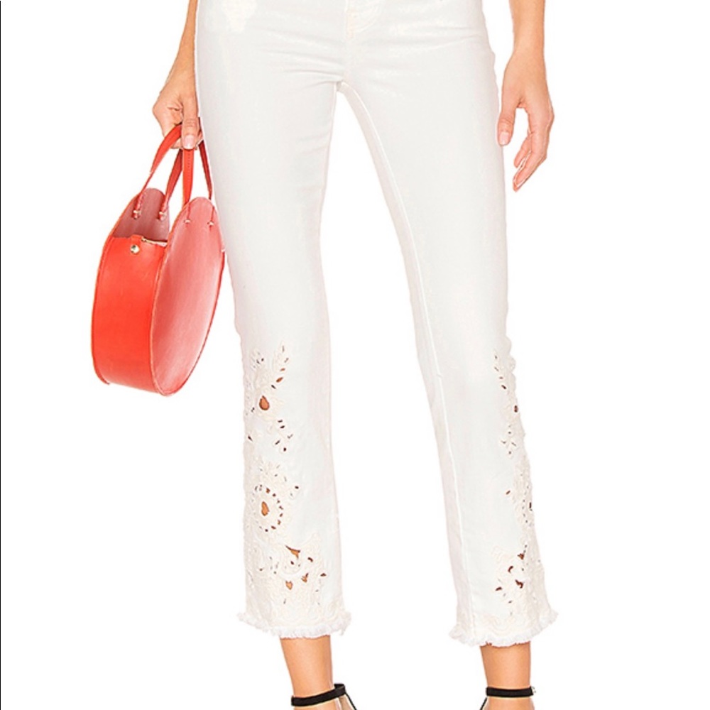 Free People ivory white cutwork cigarette jeans